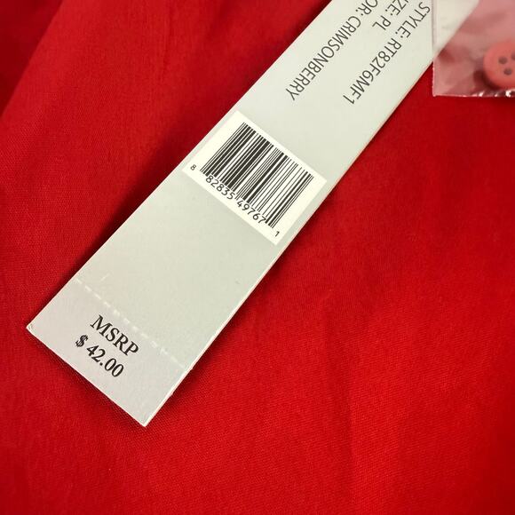 Signature by Larry Levine Women's Petite PL Red Button Down Blouse New Office - Picture 7 of 14